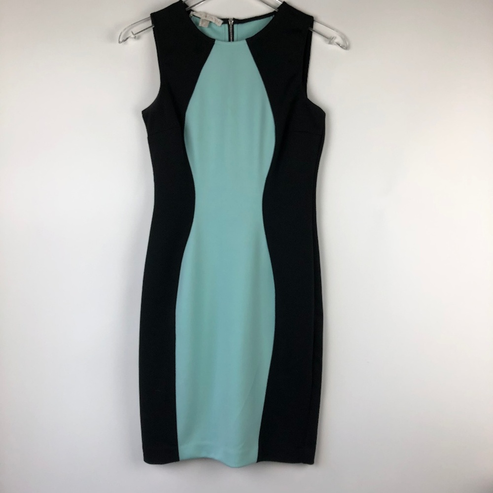 BOSTON PROPER 4 Colorblock Scuba Sheath Dress Blk